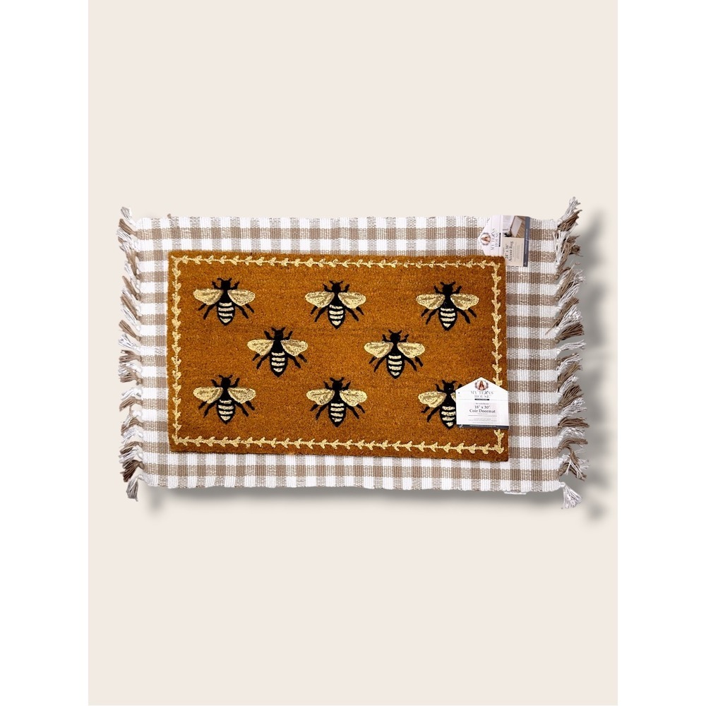 My Texas House Taupe Gingham Fringe Indoor/Outdoor Layering Rug, 24x38 - Picture 8 of 8